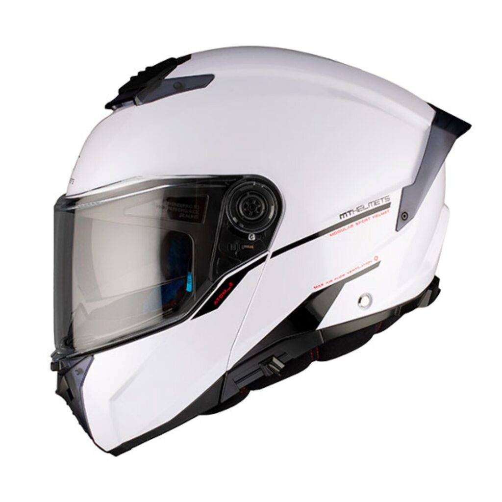 Casco Modular MT Helmets Atom 2 SV Solid A0 Blanco Brillo + Intercomunicador MT - Imagen 4