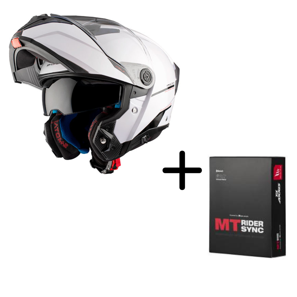 Casco Modular MT Helmets Atom 2 SV Solid A0 Blanco Brillo + Intercomunicador MT
