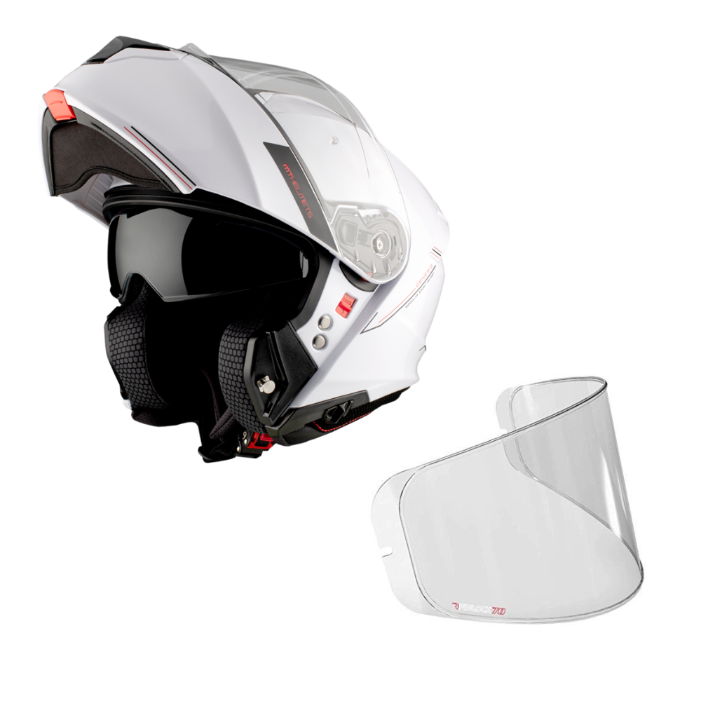 Casco Modular MT Genesis SV Solid A0 Blanco Brillo logo rojo + Pinlcok Antivaho