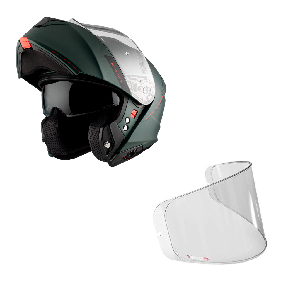 Casco Modular MT Genesis SV Solid A6 Verde Mate logo rojo + Pinlock Antivaho