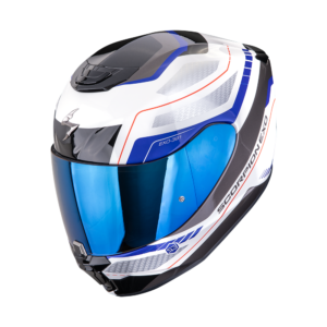 Casco Scorpion Exo-391 Leo Blanco Azul 22.06 + Pantalla Decorada