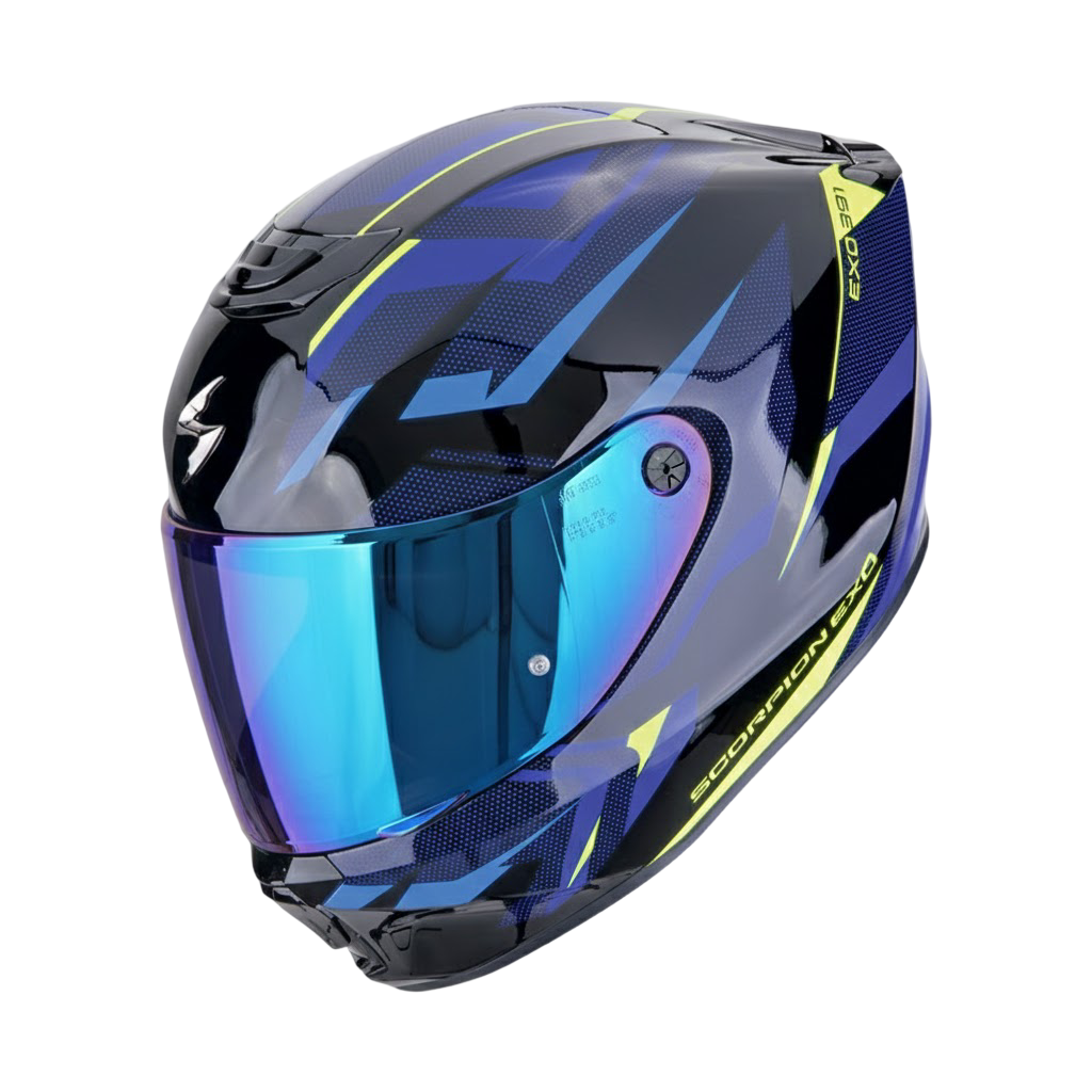 Casco Scorpion Exo-391 Aaxo Azul Negro 22.06 + Pantalla Decorada