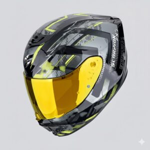 Casco Scorpion Exo-391 Clutter Negro Amarillo 22.06 + Pantalla Decorada