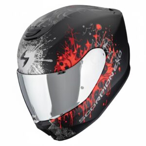 Casco Scorpion Exo-391 Wolf Negro Plata Rojo 22.06 + Pantalla Decorada