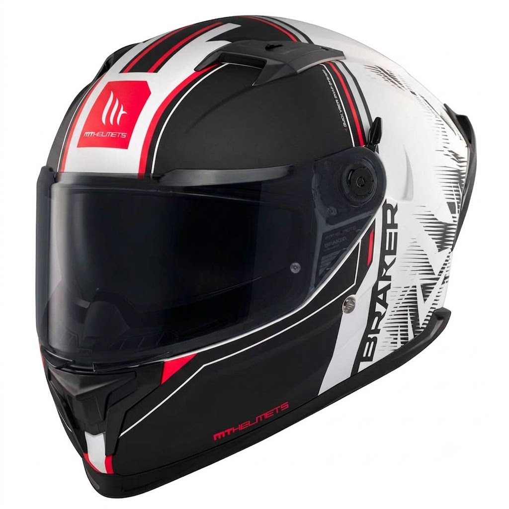 Casco Integral MT Braker SV A1 Charm Negro Blanco + Pantalla Ahumada