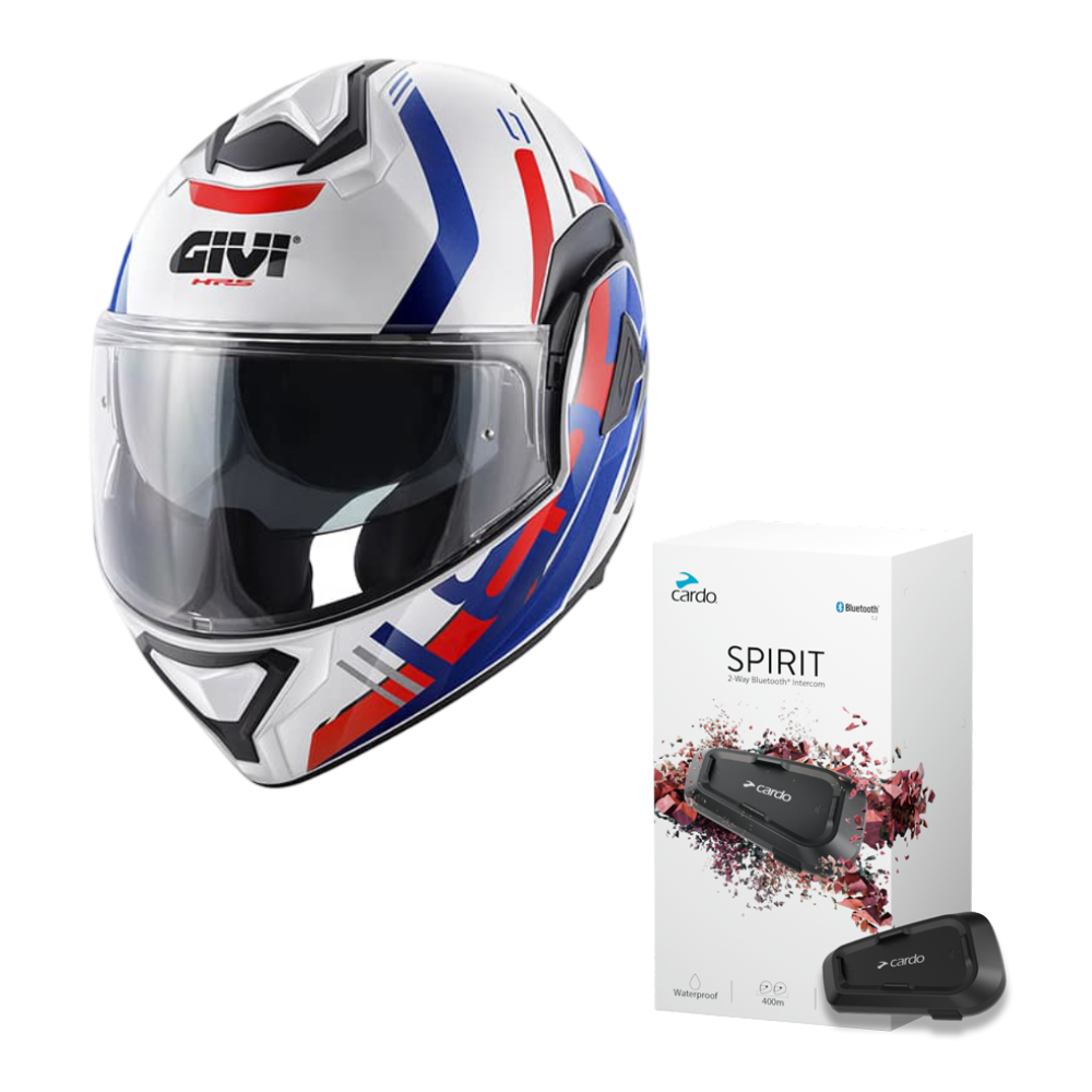 Casco Modular GIVI X30 Pulsar Blanco Azul Rojo + Intercomunicador Cardo Spirit