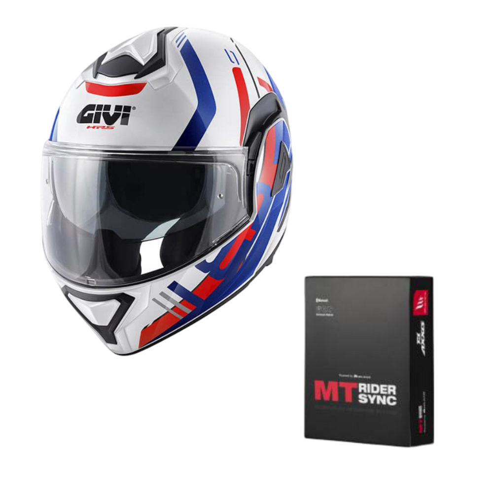 Casco Modular GIVI X30 Pulsar Blanco Azul Rojo + Intercomunicador MT Rider