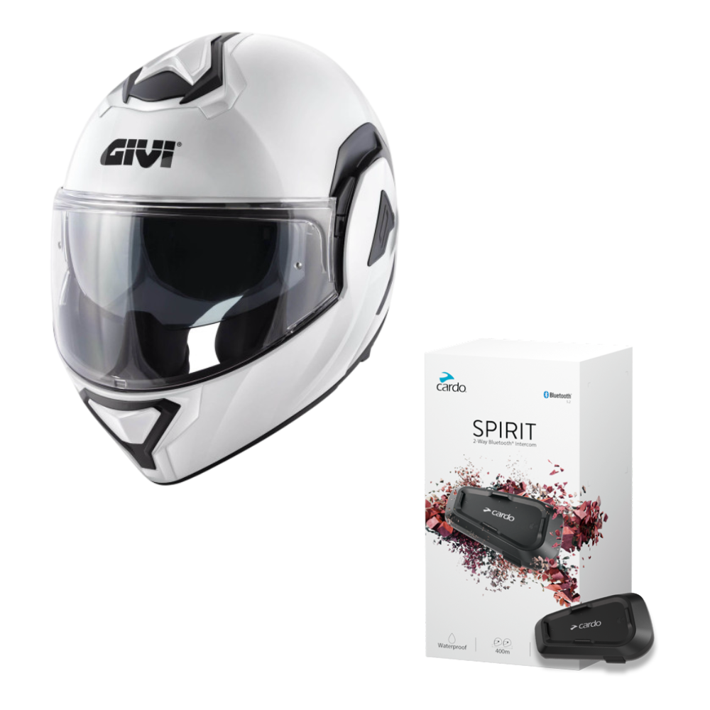 Casco Modular GIVI X30 Solid Blanco Brillo + Intercomunicador Cardo Spirit