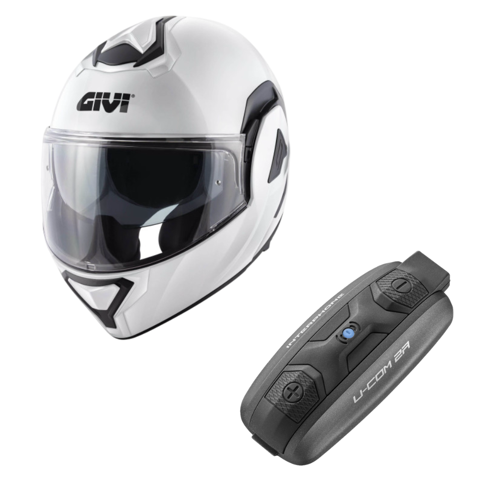 Casco Modular GIVI X30 Solid Blanco Brillo + Intercomunicador Interphone U-Com 2R