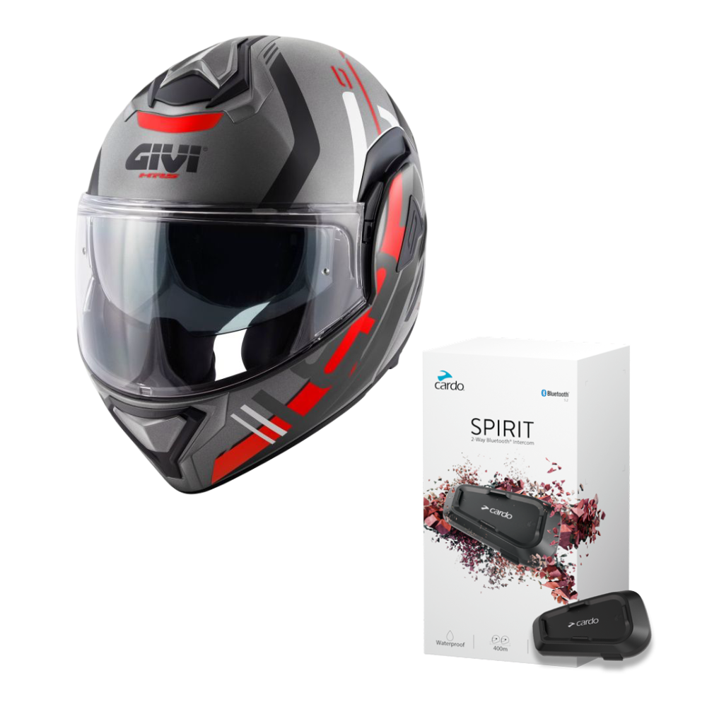 Casco Modular GIVI X30 Pulsar Negro Titanio Rojo + Intercomunicador Cardo Spirit