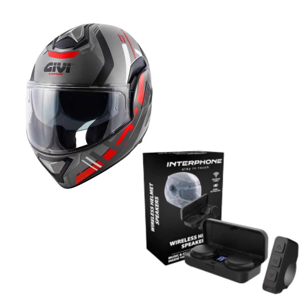 Casco Modular GIVI X30 Pulsar Negro Titanio Rojo + Intercomunicador Interphone Zero