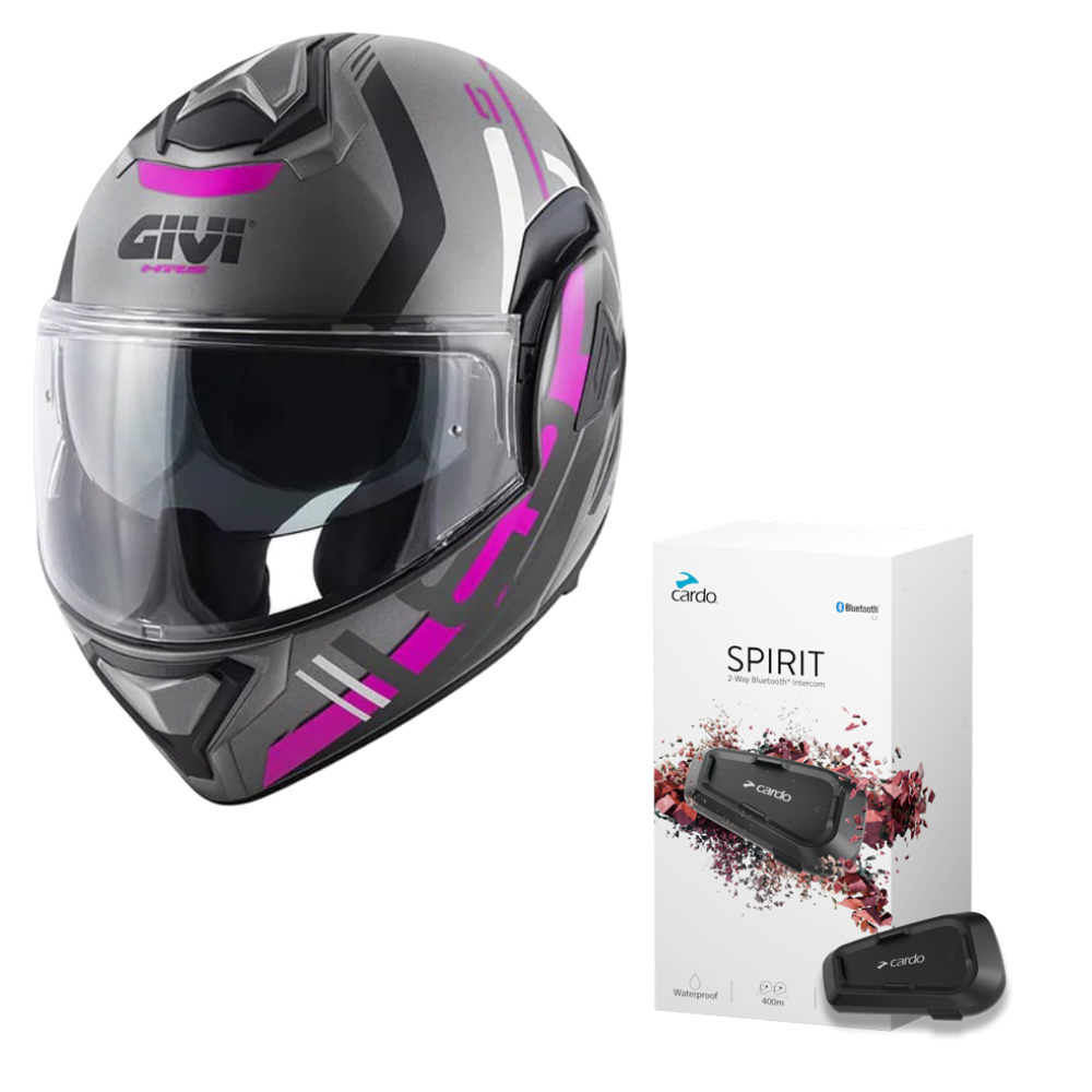 Casco Modular GIVI X30 Pulsar Negro Titanio Rosa + Intercomunicador Cardo Spirit