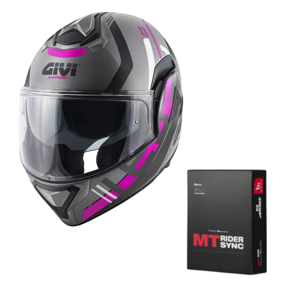 Casco Modular GIVI X30 Pulsar Negro Titanio Rosa + Intercomunicador MT Rider