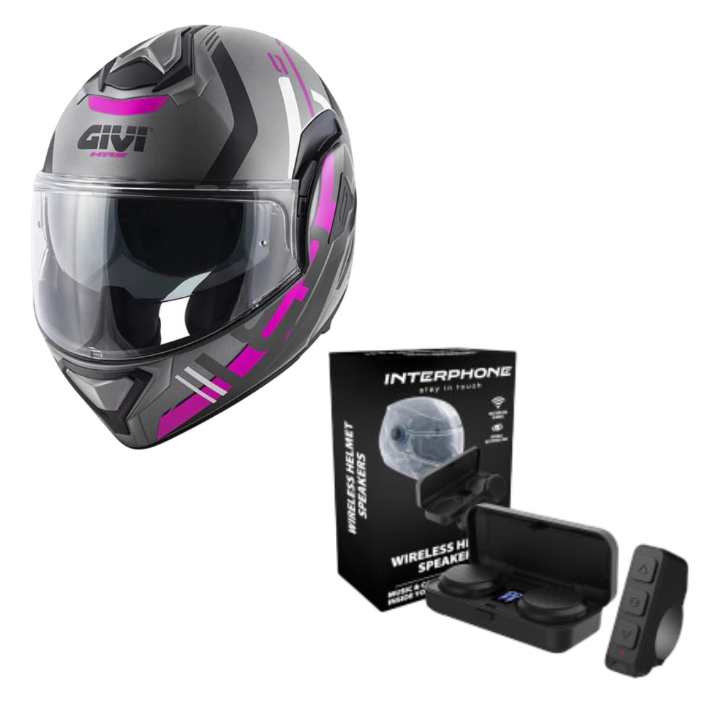 Casco Modular GIVI X30 Pulsar Negro Titanio Rosa + Intercomunicador Interphone Zero