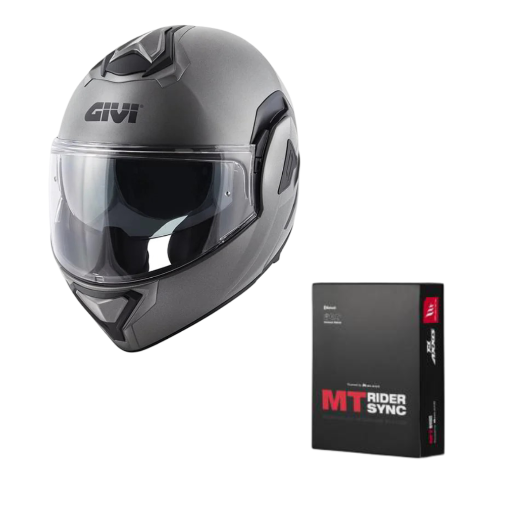 Casco Modular GIVI X30 Solid Titanio Mate + Intercomunicador MT Rider