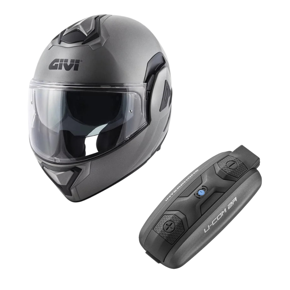 Casco Modular GIVI X30 Solid Titanio Mate + Intercomunicador Interphone U-Com 2R